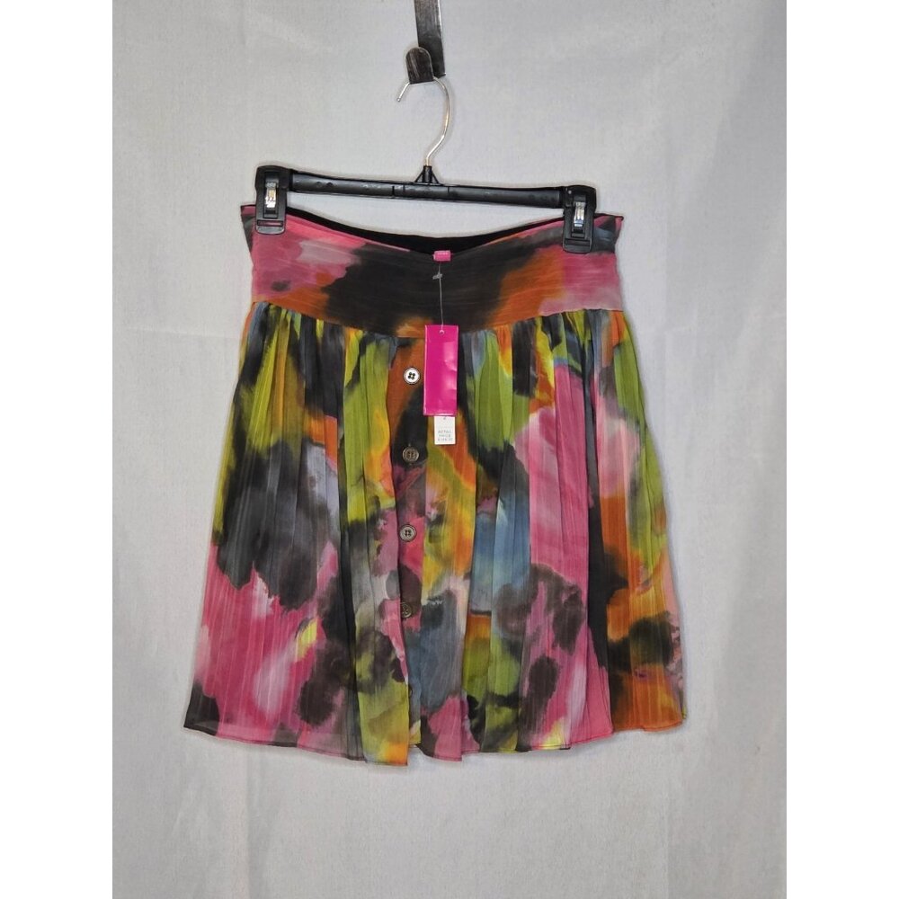 Walter Baker Chiffon Pleated Abstract Print Short Skirt Multicolor Size 2 NWT